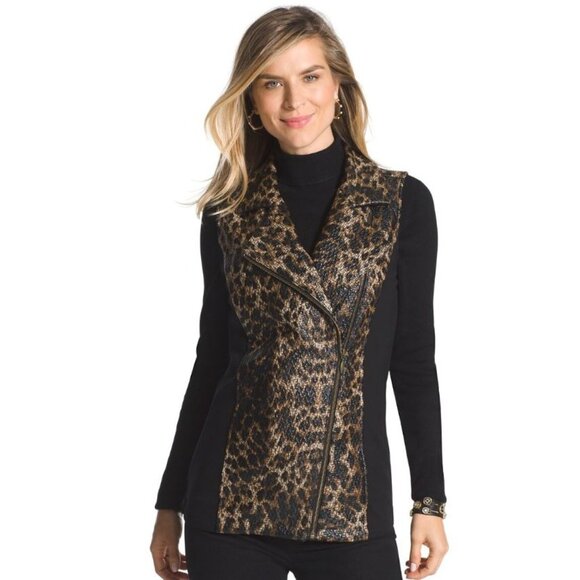 Chico's Animal Print Mixed Tweed Vest‎ Jacket Black Size 2 Large NWT $109 - Picture 1 of 13